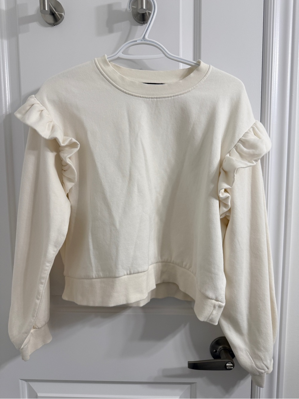 Zara Cream Ruffle-Detail Sweatshirt